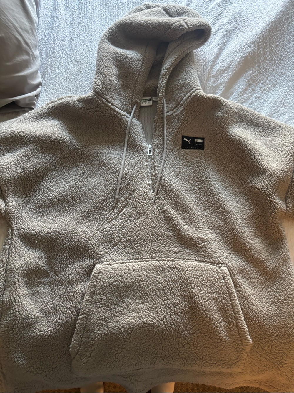 Puma Taupe Sherpa Hoodie with Kangaroo Pocket - Mens XL